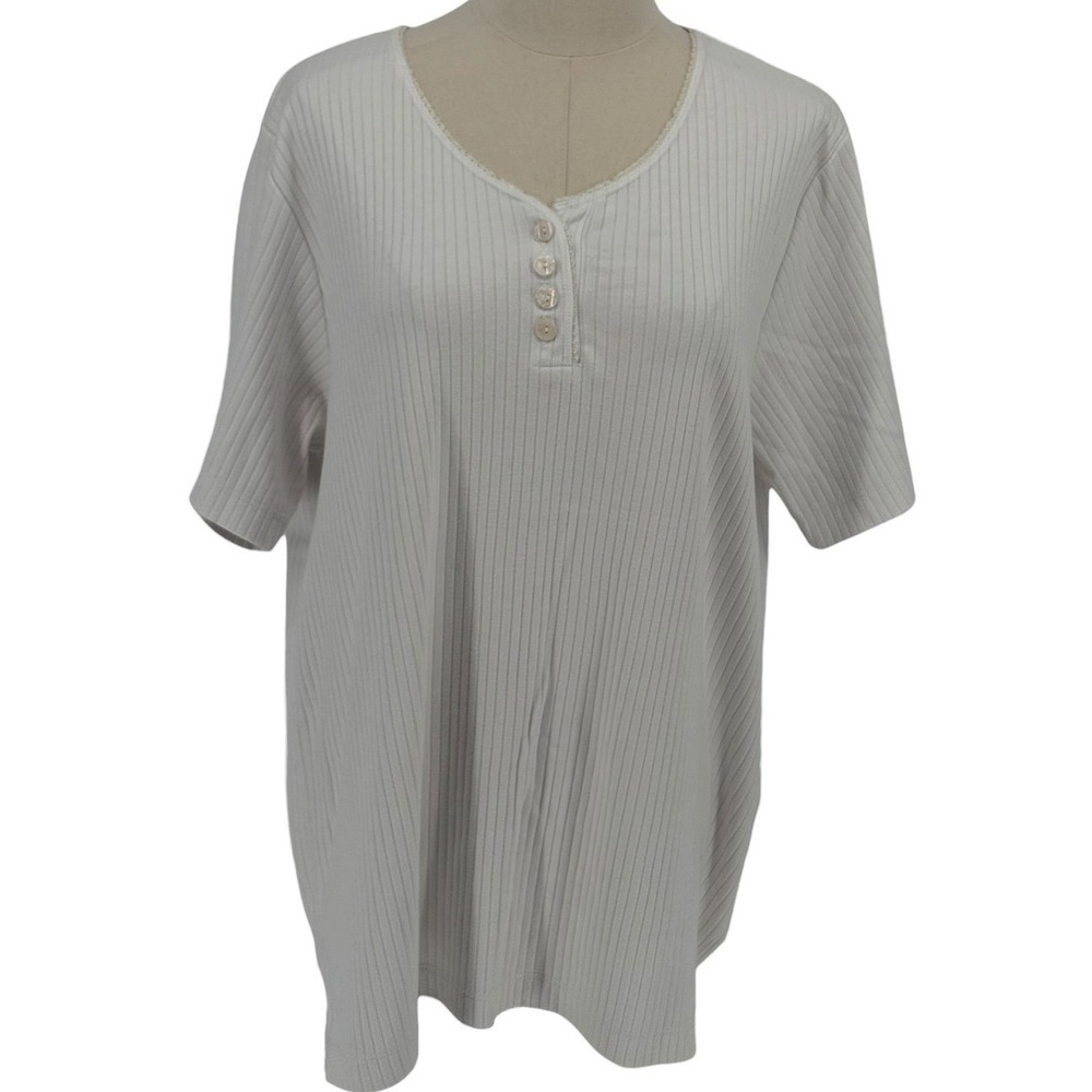 Fashion Bug Henley Top Off White Ribbed Lace Trim Vintage 14/16W